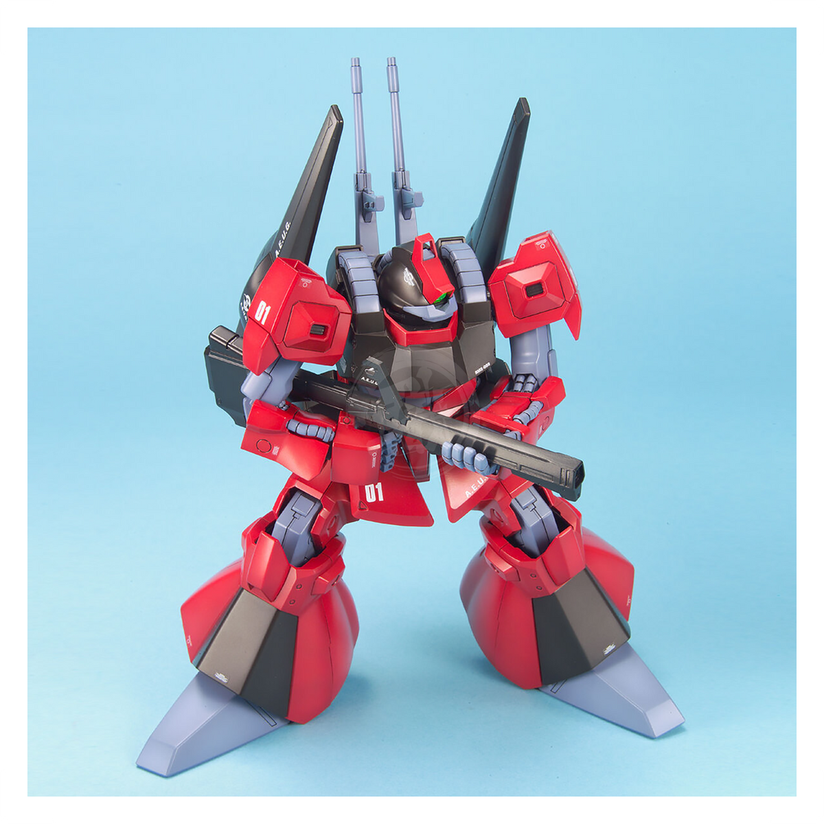Bandai MG Rick Dias Quattro Bajeena Custom model kit, detailed plastic figure with articulated joints and vibrant colors.