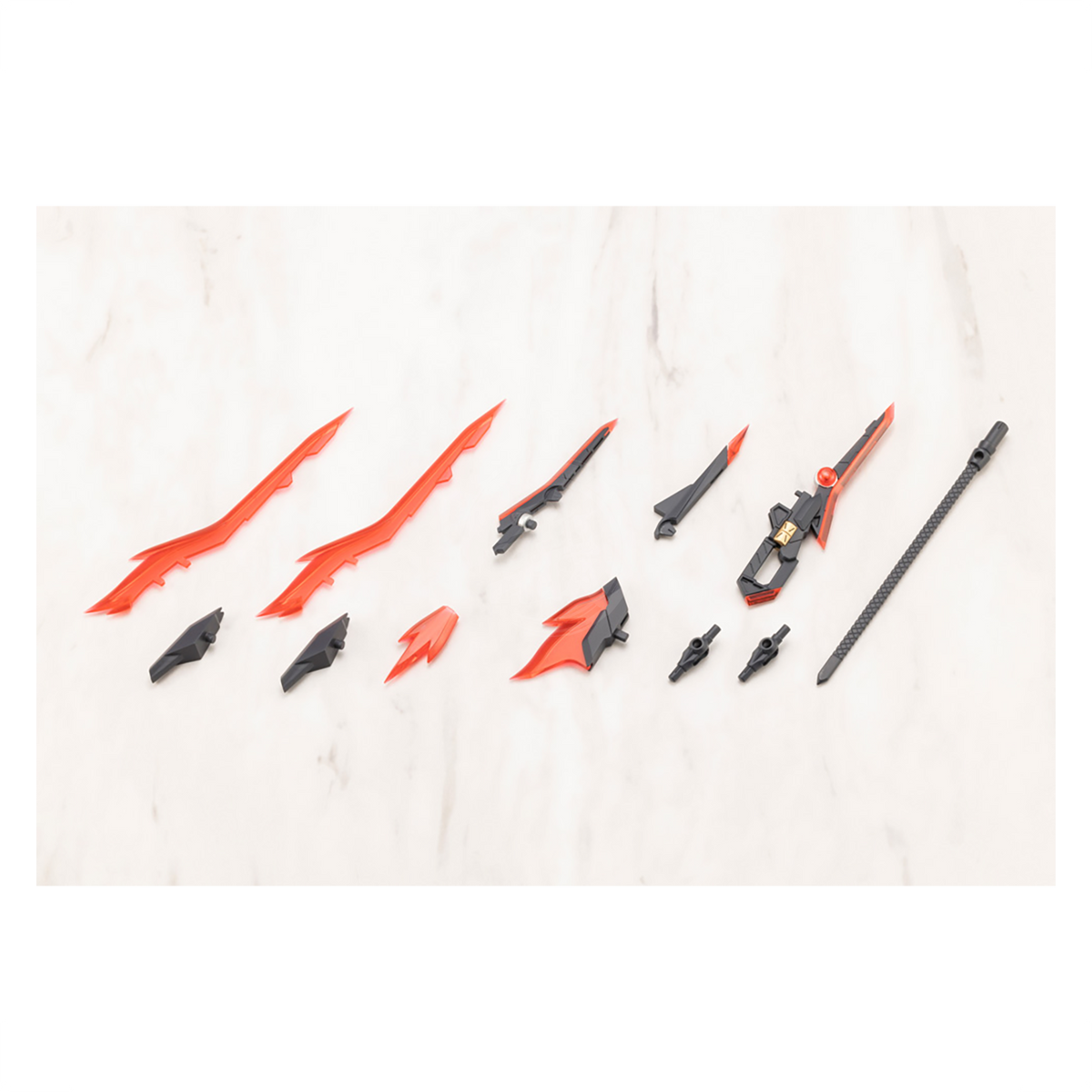 Kotobukiya MSG Heavy Weapon Unit-52 Gun Blade Lance model kit in black, featuring detailed weapon and lance parts.