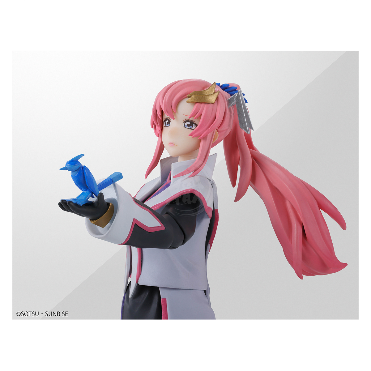 Bandai S.H.Figuarts Lacus Clyne figure in Compass Battle Surcoat from Mobile Suit Gundam Seed Freedom, detailed pose and costume.