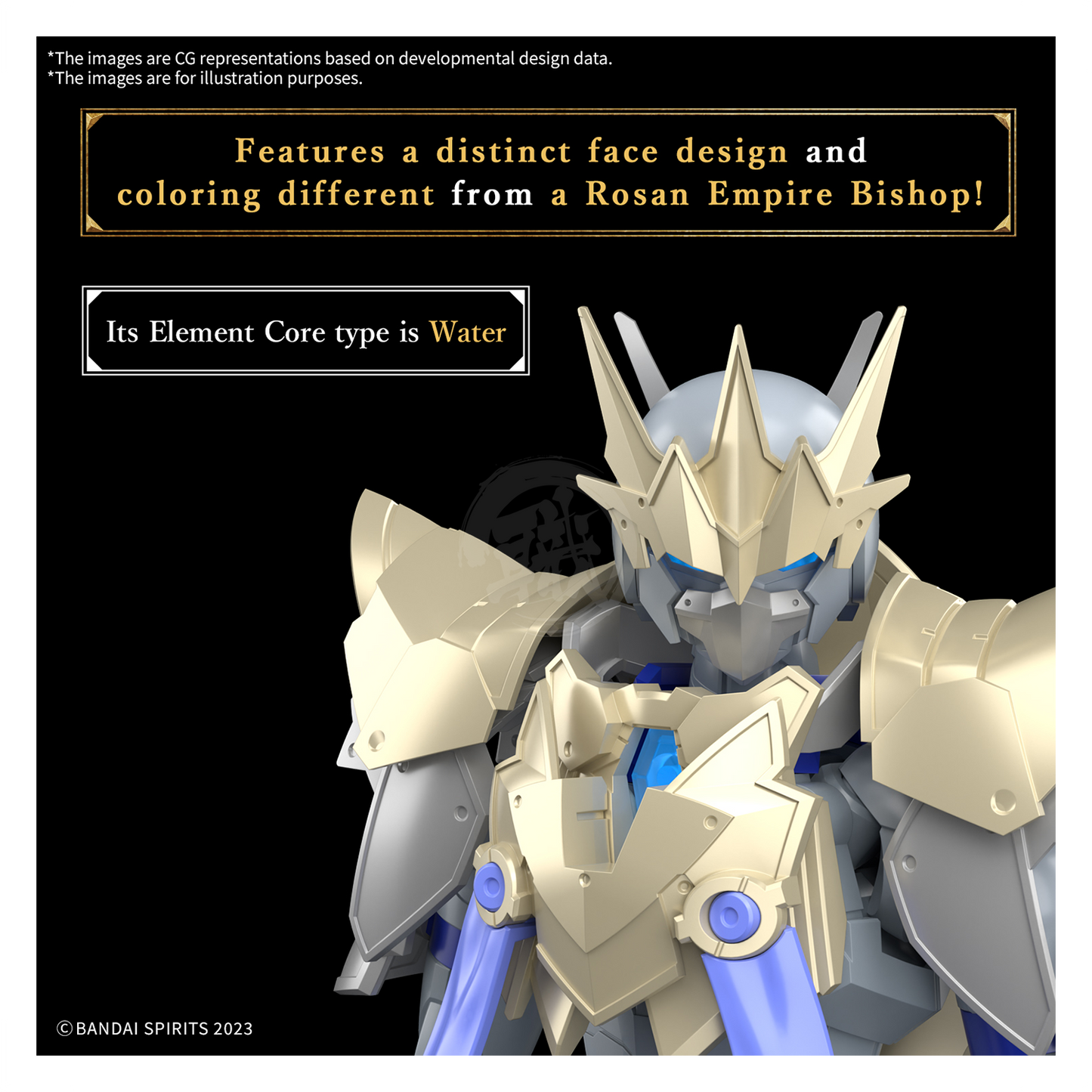 Bandai 30MF Class Up Armor Liber Bishop model kit, detailed plastic model with armor parts and intricate design elements.