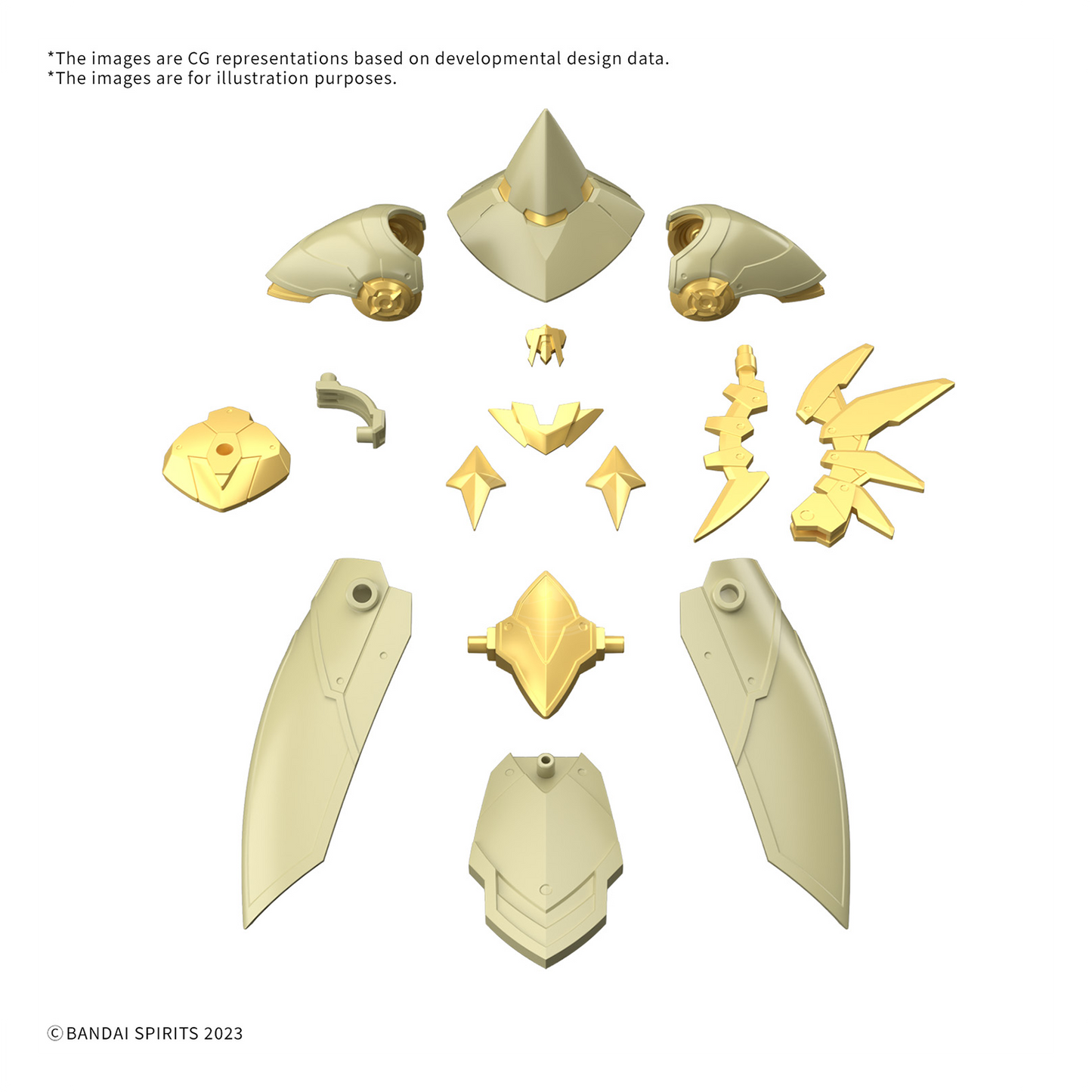 Bandai 30MF Class Up Armor Liber Sorcerer model kit showing detailed armor parts and dynamic pose.