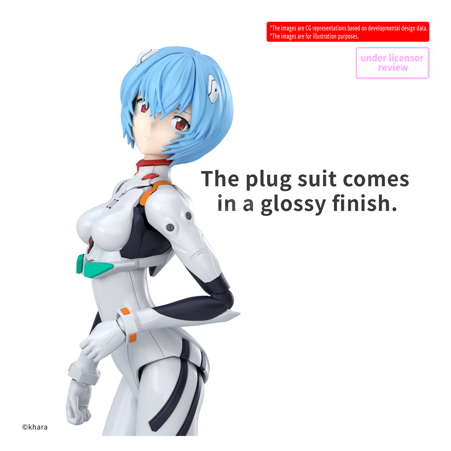 Bandai 30MP Rei Ayanami plug suit model kit, assembled figure showcasing detailed blue plug suit and realistic features.