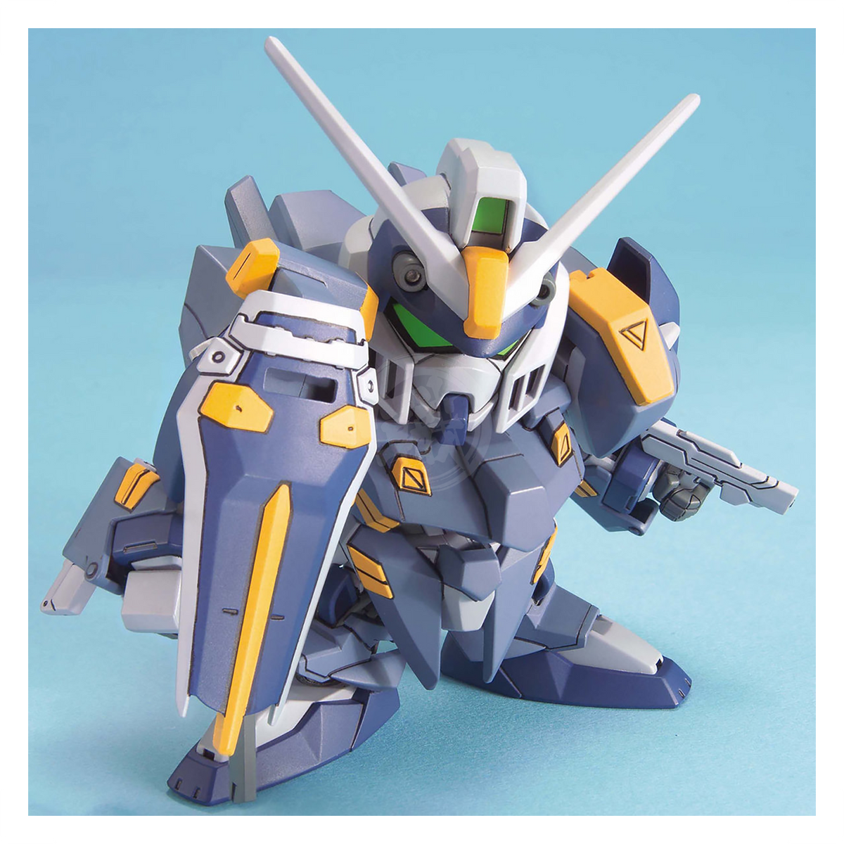 Bandai SD Blu Duel Gundam model kit assembled figure with detailed design and vibrant colors.