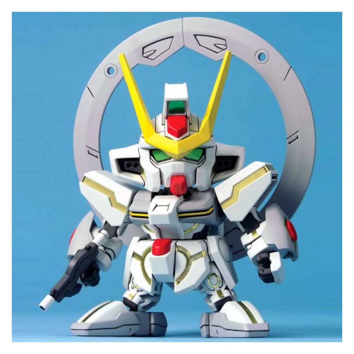 Bandai SD Stargazer Gundam model kit, featuring detailed design and vibrant colors, assembled and displayed on a plain background.