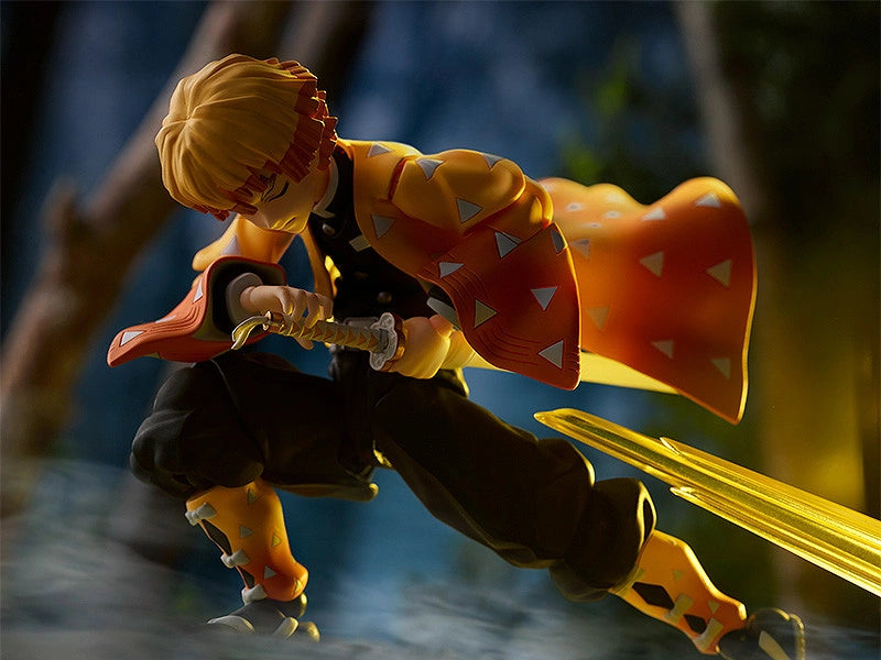 Figma Zenitsu Agatsuma DX figure by Good Smile Company, detailed pose of anime character with vibrant costume and dynamic expression.