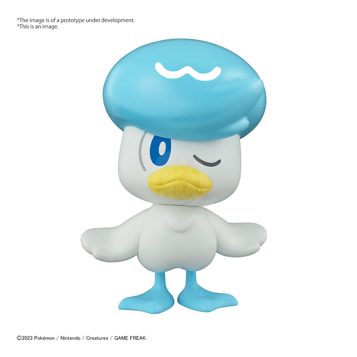 Bandai Pokepla Quick 19 Quaxly model kit, assembled plastic figure with detailed features and vibrant colors.