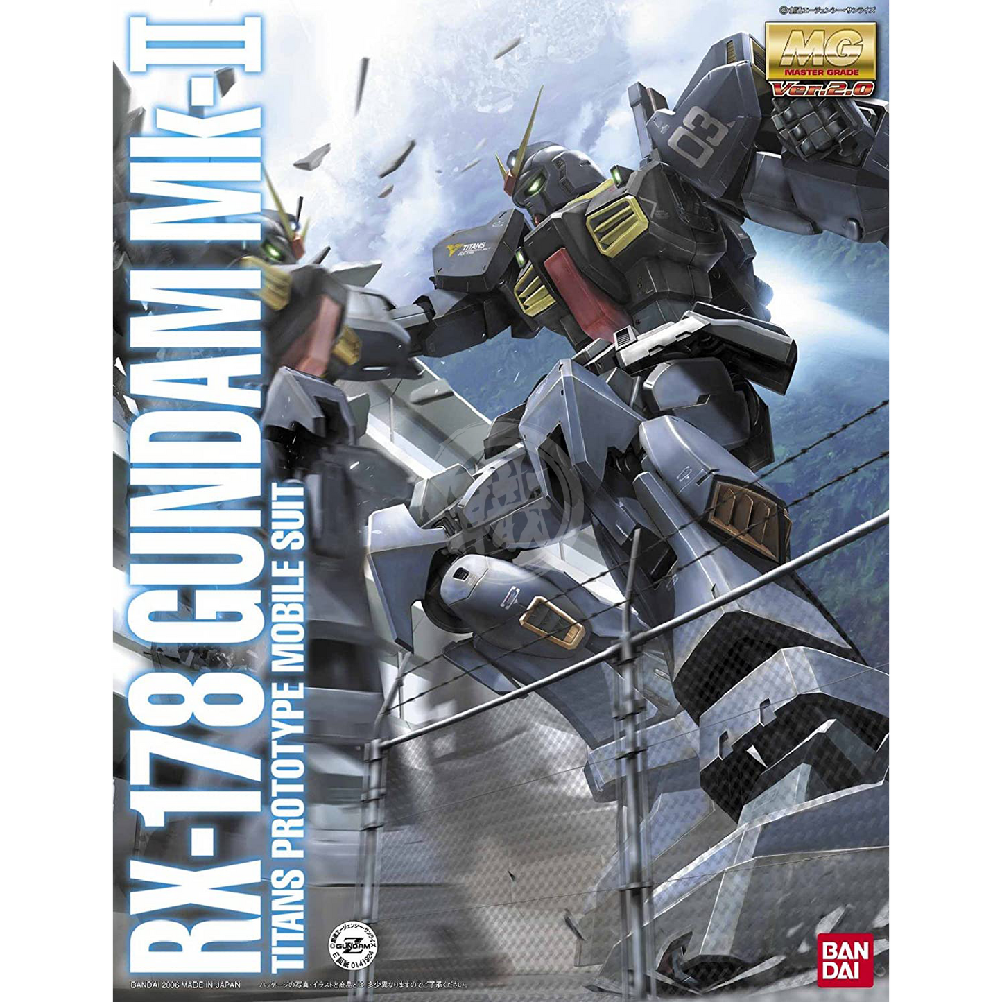 Bandai MG Gundam Mk-II model kit with detailed plastic parts, assembled and posed on a plain background.