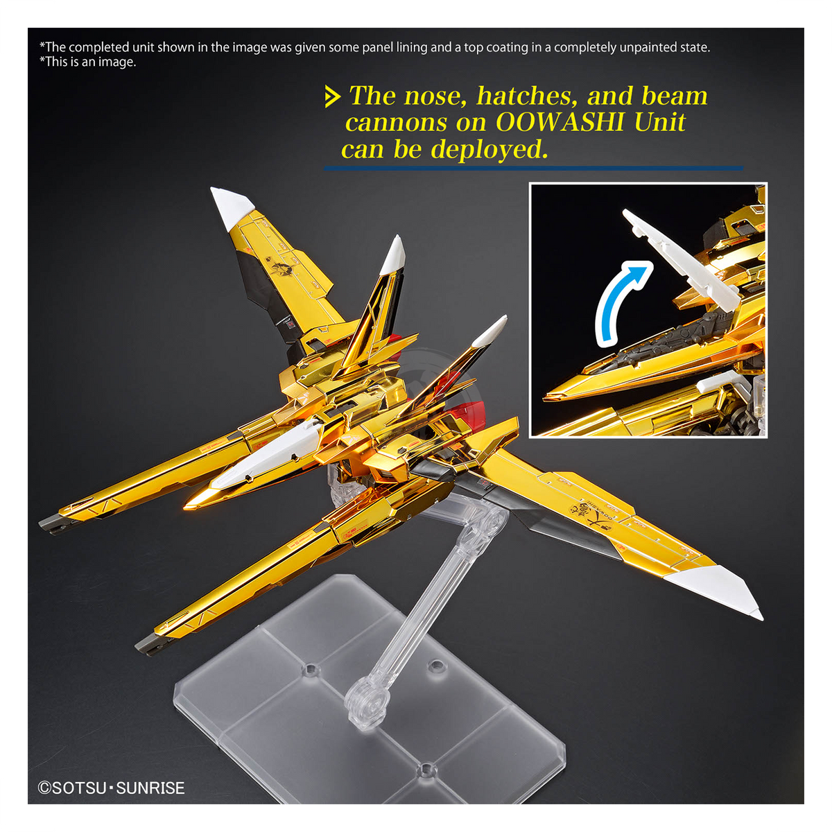 Bandai RG Akatsuki Gundam Oowashi Unit model kit, detailed plastic model with vibrant colors and intricate design features.