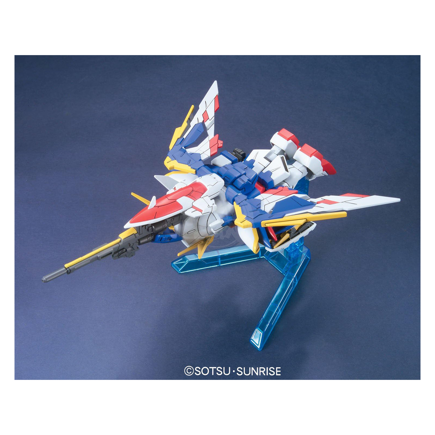 Bandai SD Wing Gundam Endless Waltz model kit with detailed armor, wings, and vibrant colors, assembled and displayed.