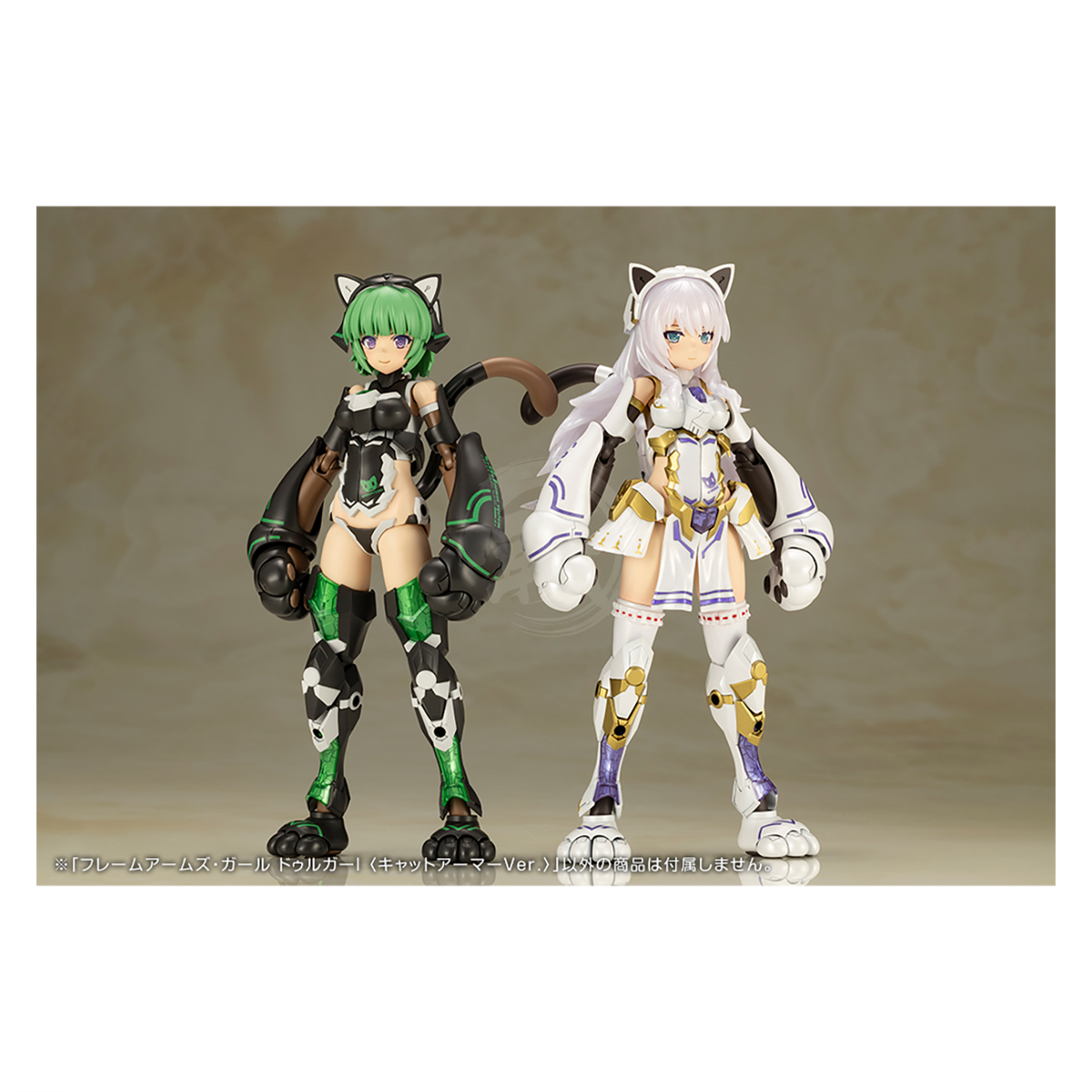 Model kit of Durga I from Frame Arms Girl in Cat Armor Ver. by Kotobukiya, featuring detailed armor and dynamic pose.