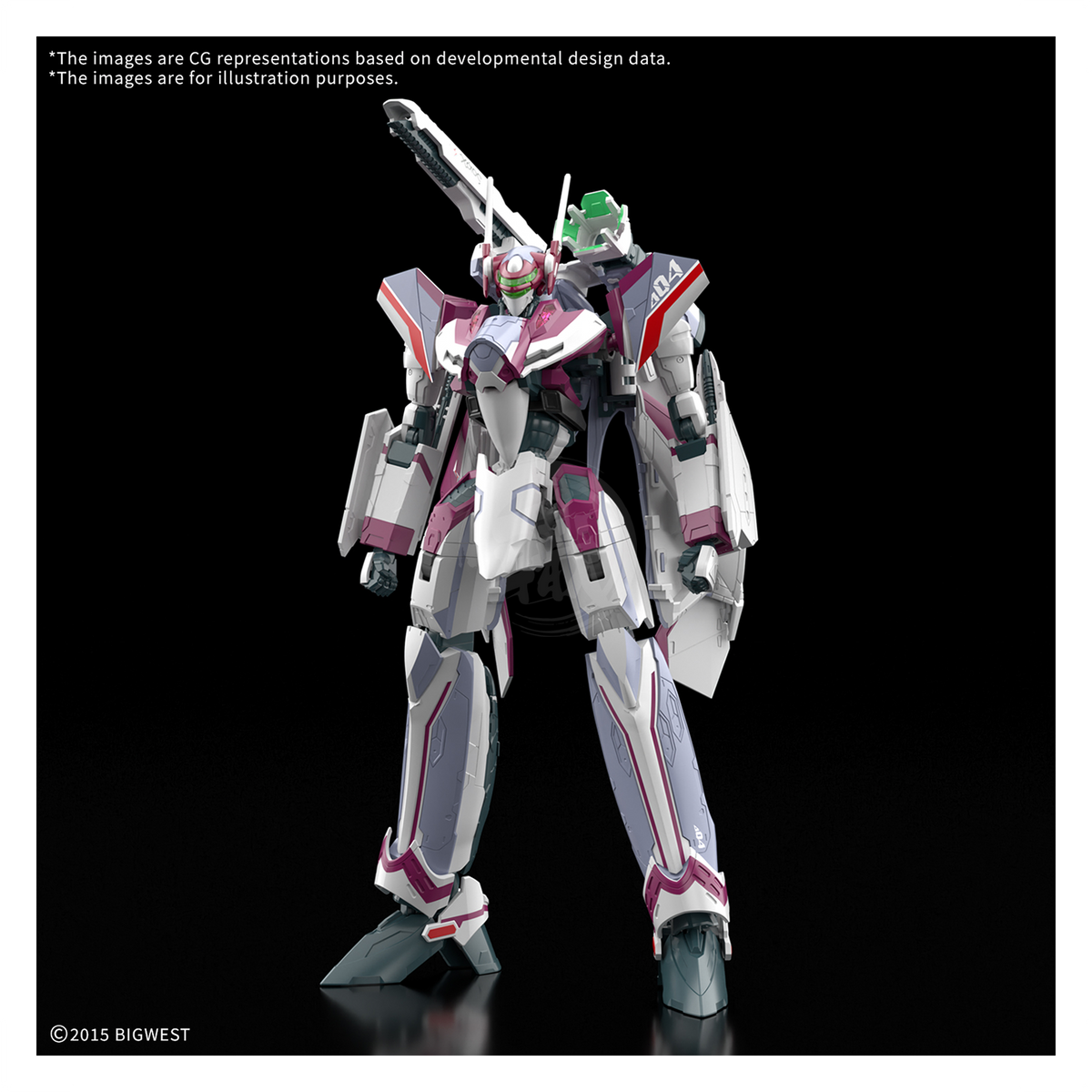 Bandai HG VF-31C Siegfried model kit featuring Mirage Farina Jenius in a detailed deluxe set with vibrant colors and intricate design.
