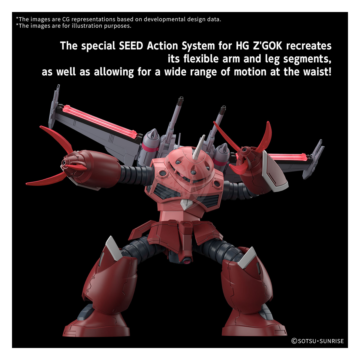 Bandai HG Z'Gok Seed Freedom Version model kit, featuring detailed green and blue Gok mobile suit in dynamic pose.