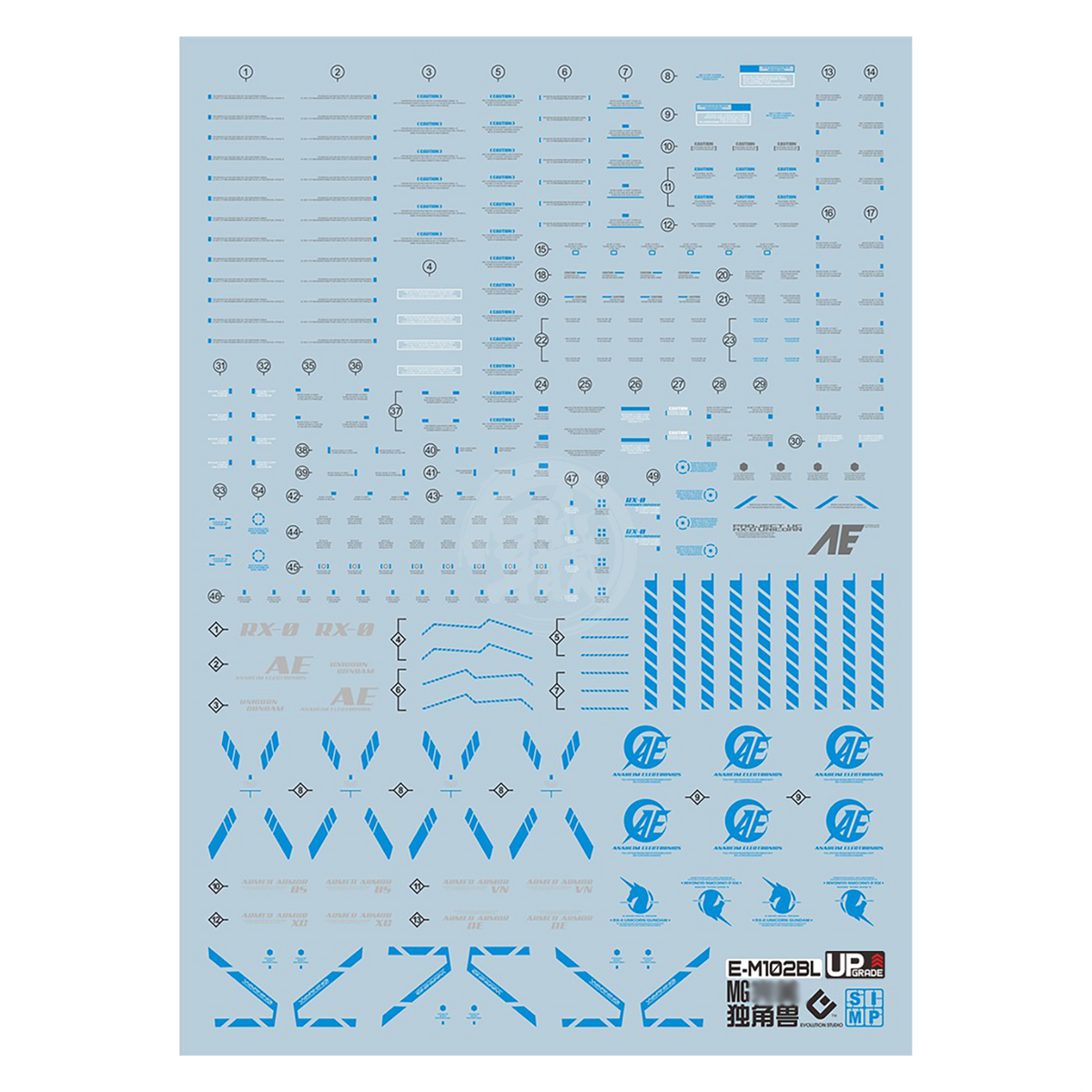Blue MG Unicorn Perfectibility water slide decals by EVO Studio on a transparent background for easy application.