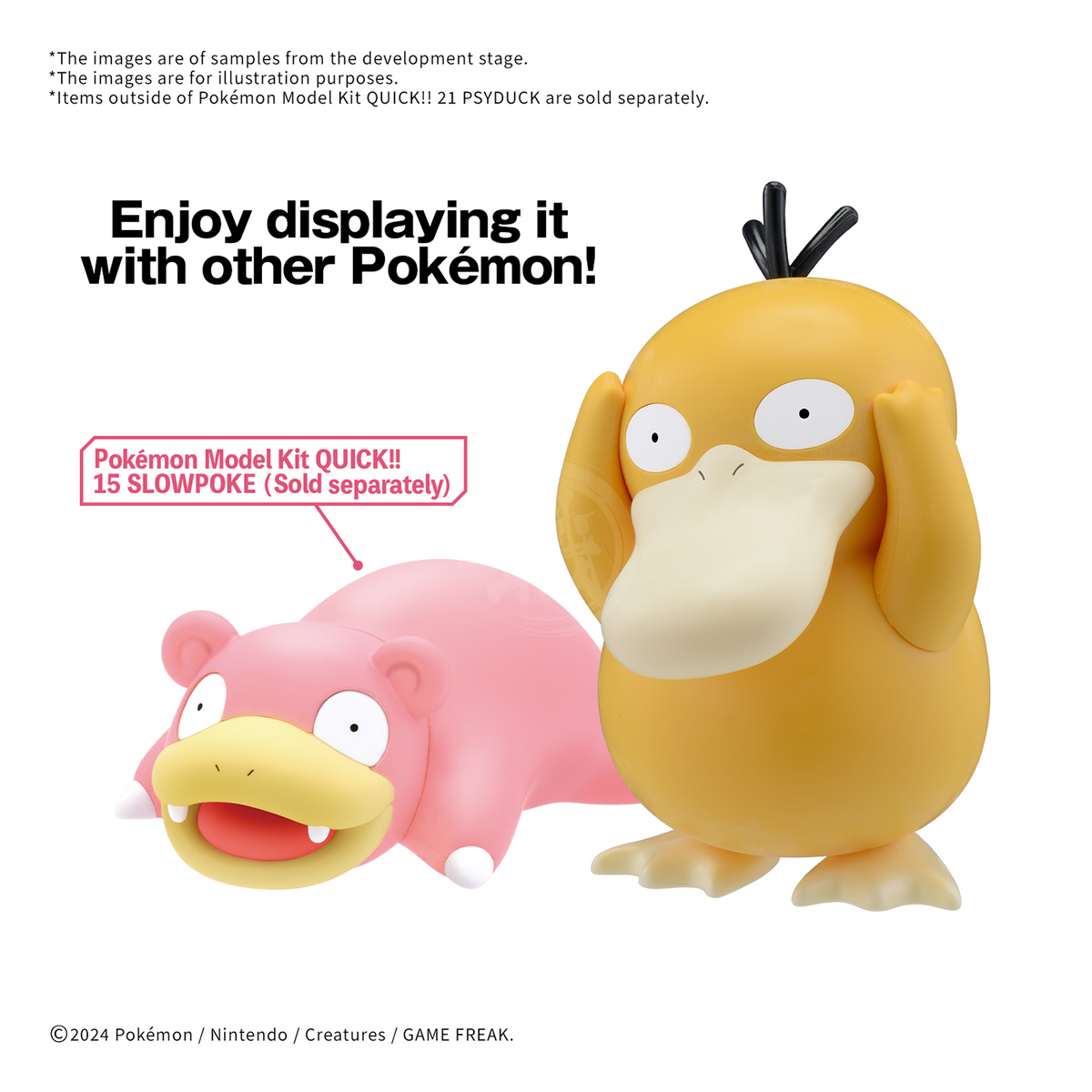 Bandai Pokepla Quick 21 Psyduck model kit, detailed plastic figure of the Pokémon Psyduck in a dynamic pose.