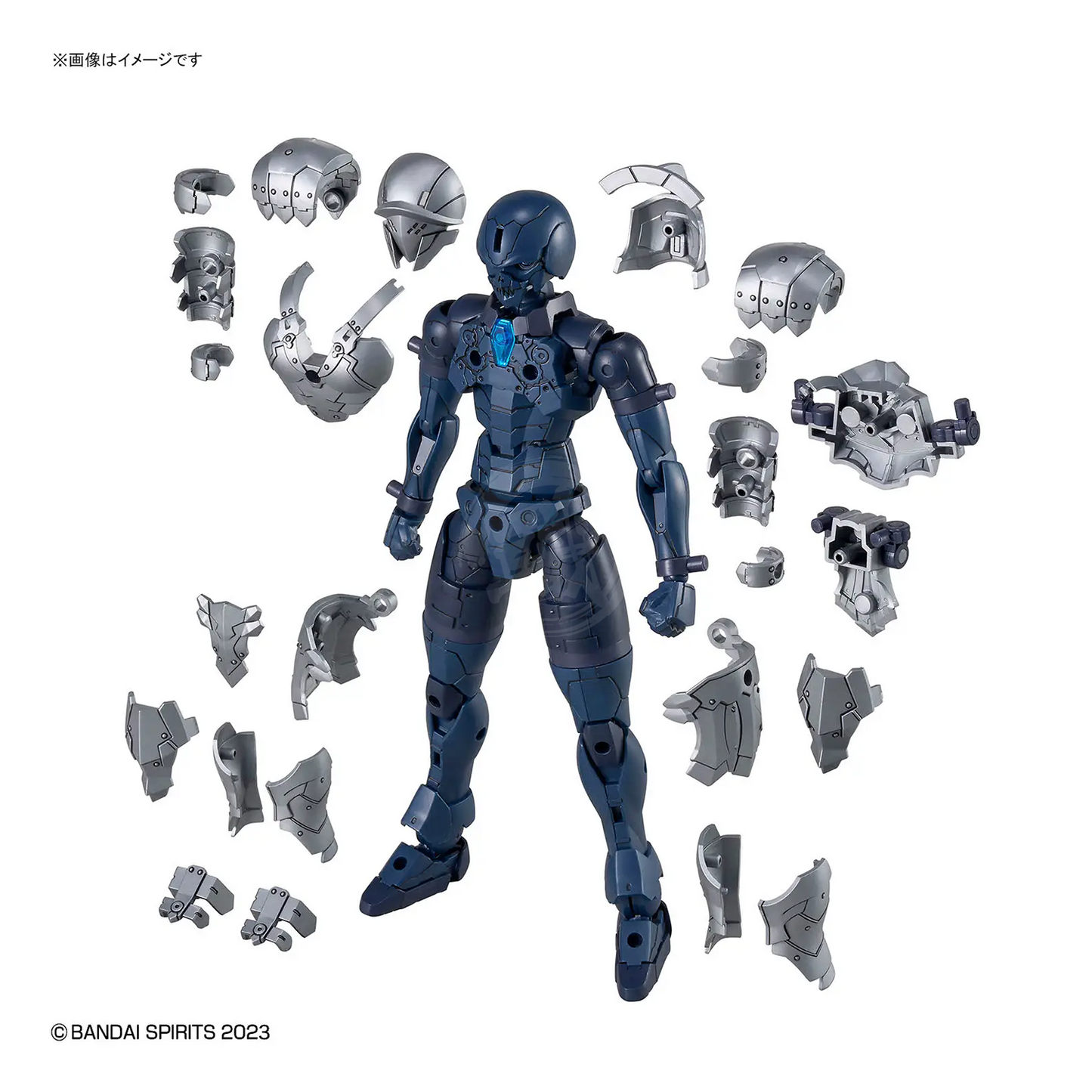 Bandai 30MF Rosan Swordman model kit featuring detailed armor, sword, and dynamic pose on a plain background.