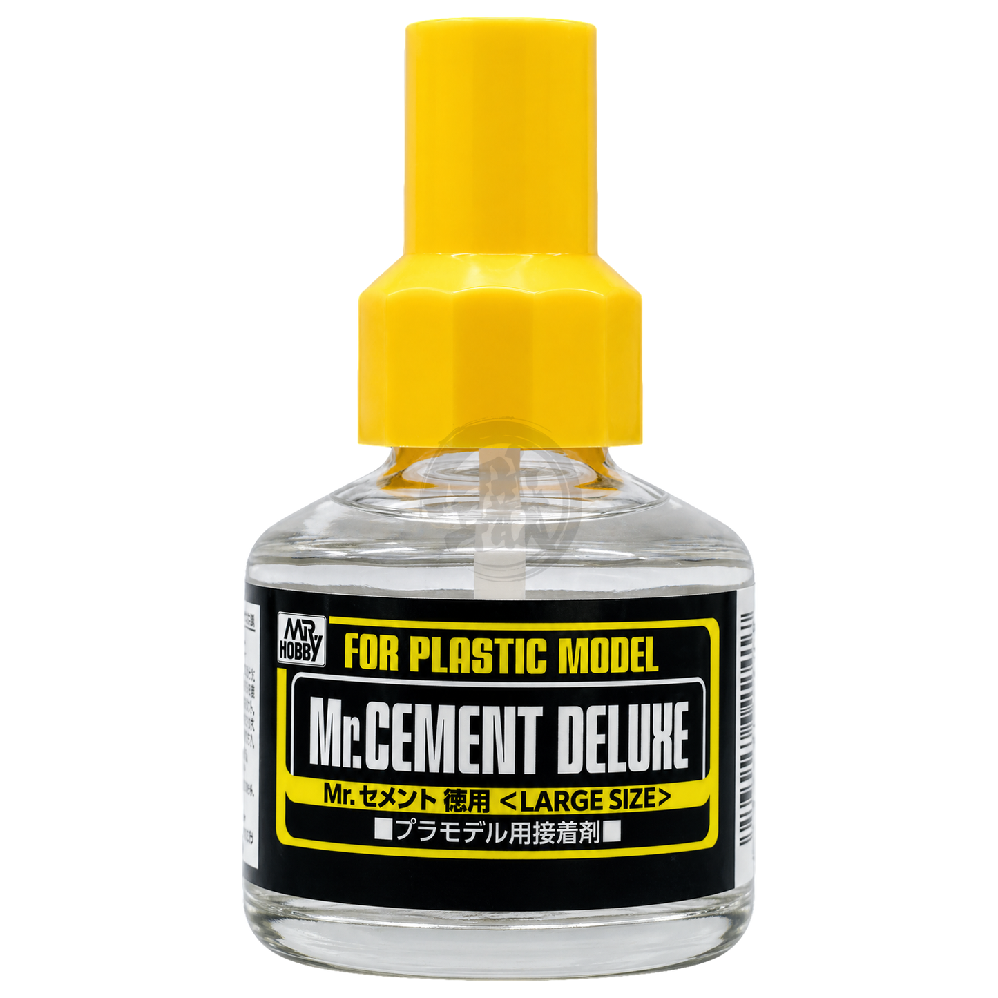 GSI Creos Mr.Cement Deluxe bottle for model building and cement application, with label and nozzle visible in the image.