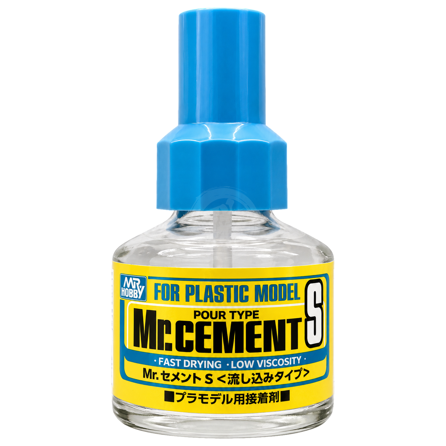 GSI Creos Mr. Cement S, a small container of cement for model building and crafting, with a precise applicator tip.