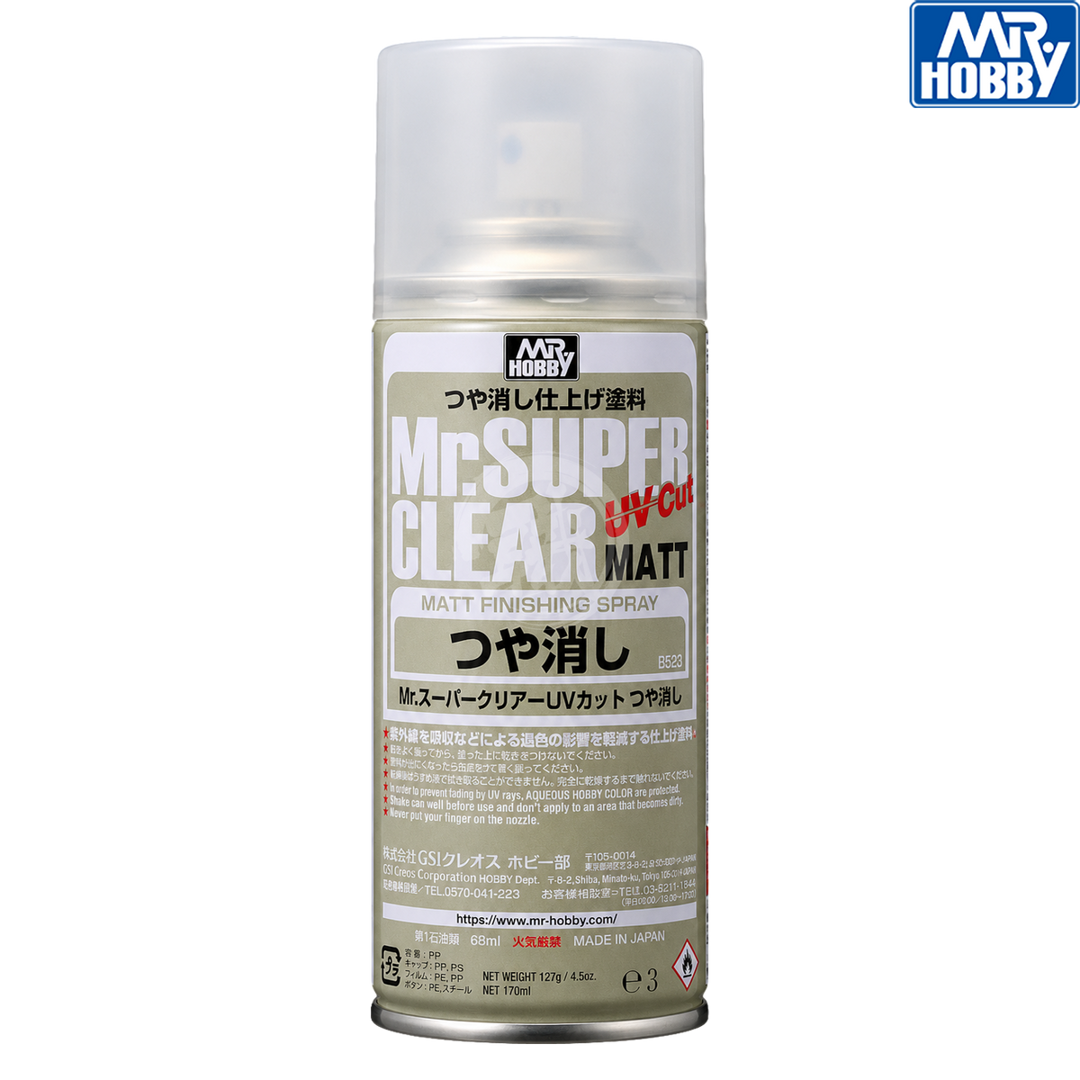 Matte Mr. Super Clear UV Cut paint by GSI Creos, shown in a bottle with the label visible.