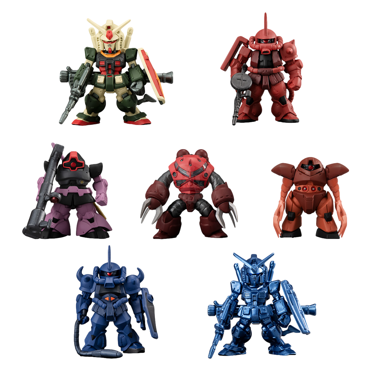 Set of seven Bandai FW Gundam Converge figures from the Movie Visual Selection collection, featuring detailed robot character designs.