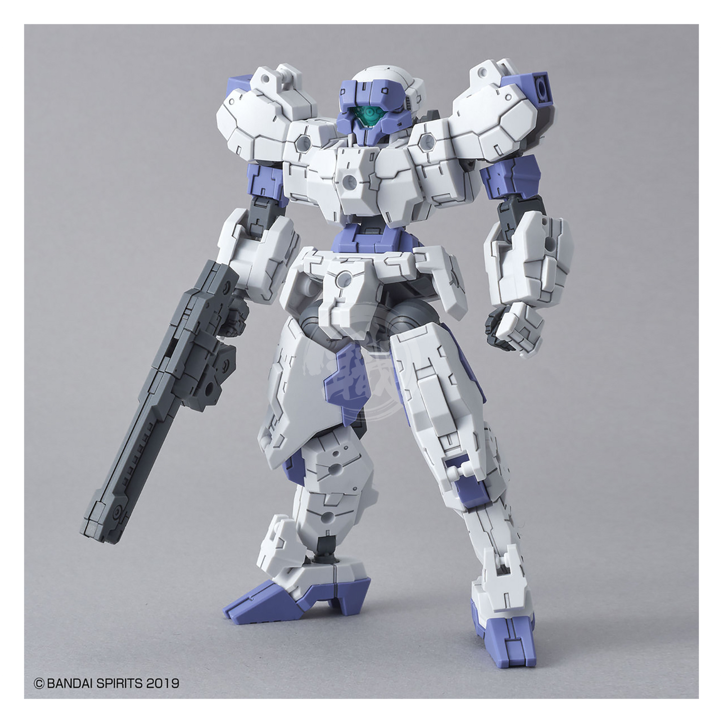 White 30mm Rabiot model kit by Bandai, featuring detailed plastic parts for assembling a collectible robot figure.