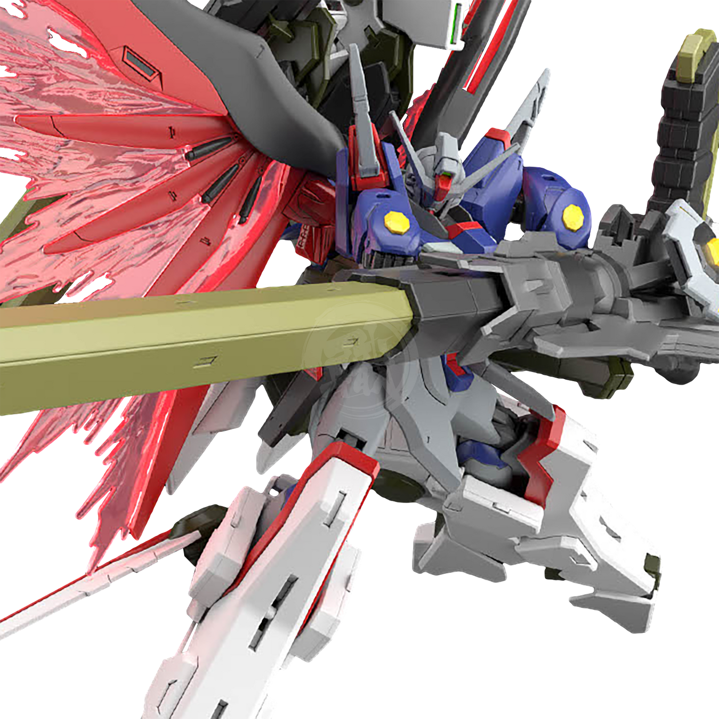 Bandai HG Destiny Gundam Spec II and Zeus silhouette model kit box art showing detailed robot illustrations.