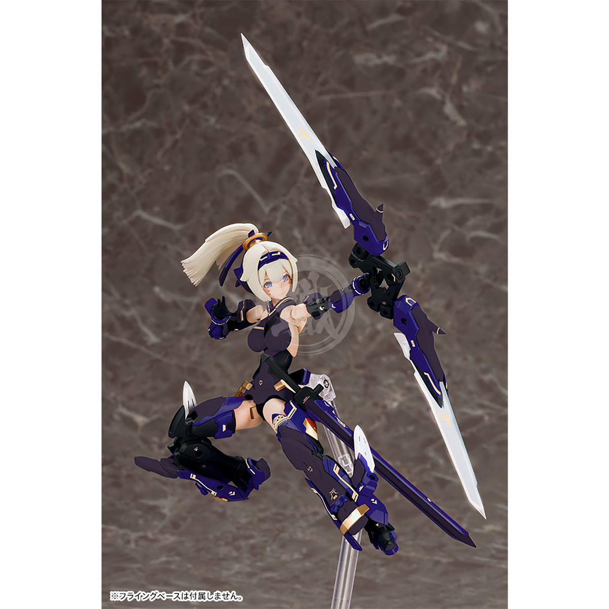 Kotobukiya Megami Device Asra Archer Shadow Edition model kit assembled with detailed armor and weapon accessories.