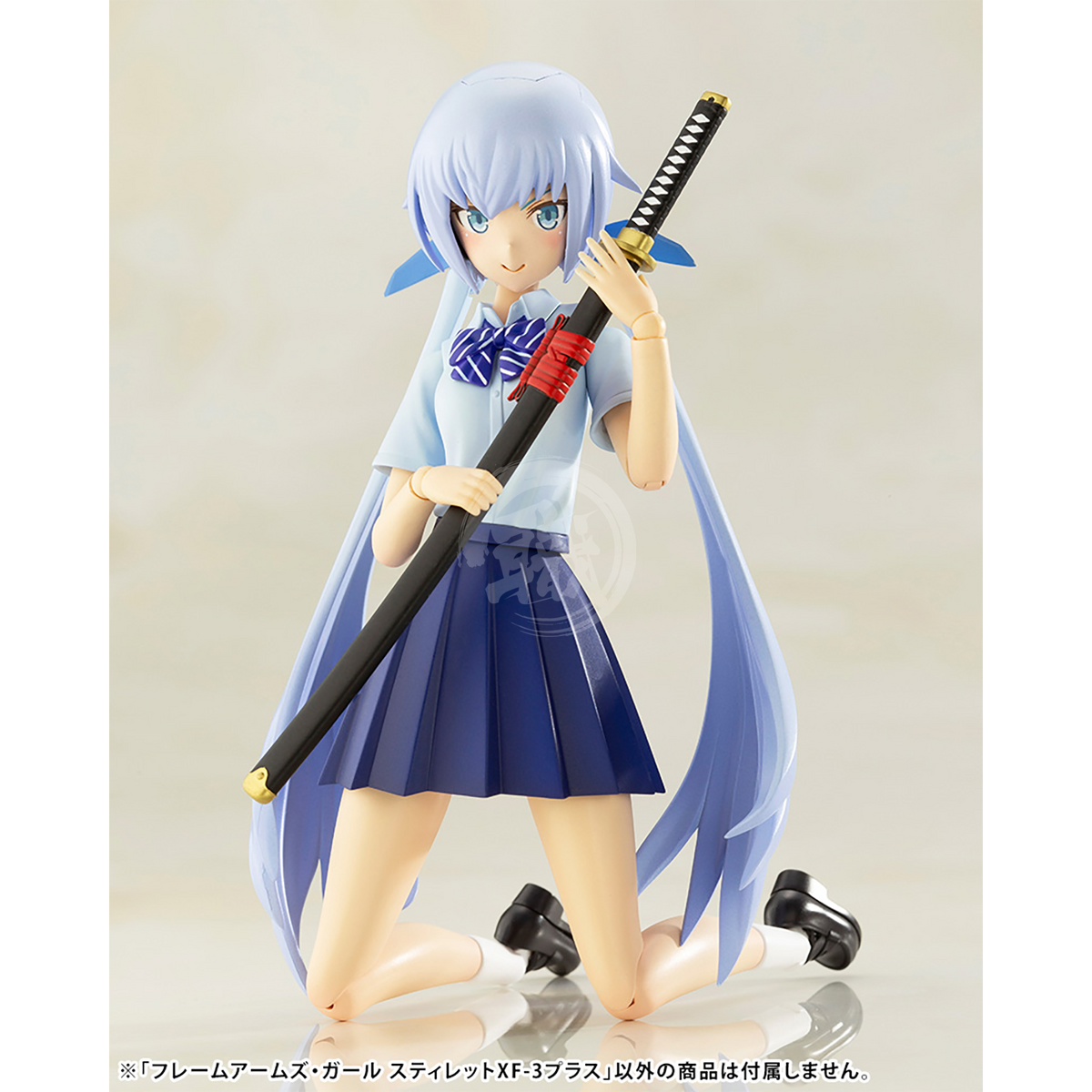 Model kit of Stylet XF-3 Plus from Frame Arms Girl by Kotobukiya, showing detailed plastic parts and assembled figure.