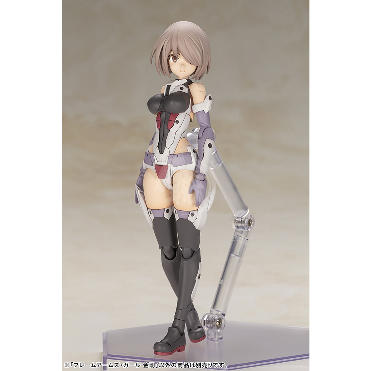 Detailed image of Kotobukiya Frame Arms Girl Kongo model kit featuring articulated parts and vibrant armor details.
