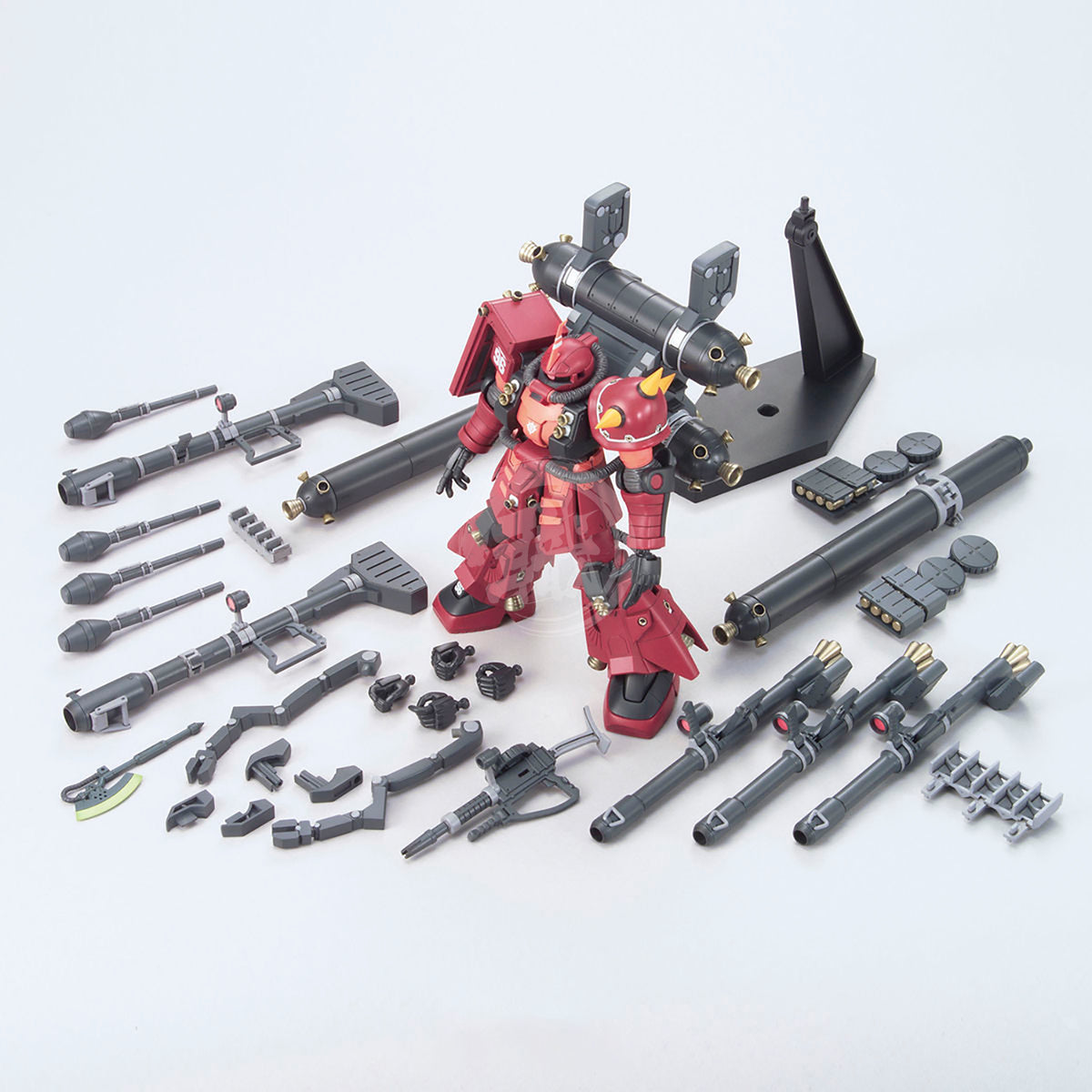 Bandai HG Zaku II High Mobility Type model kit from Gundam Thunderbolt with detailed armor and weaponry, posed against a neutral background.