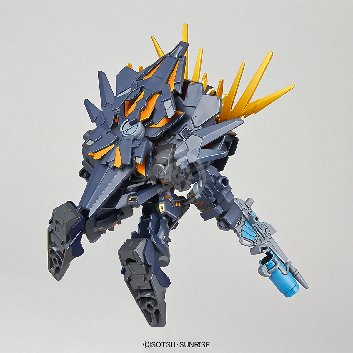 Bandai SDEX Unicorn Gundam Unit-02 Banshee Norn Destroy Mode model kit displayed with detailed white and gold armor and weaponry.