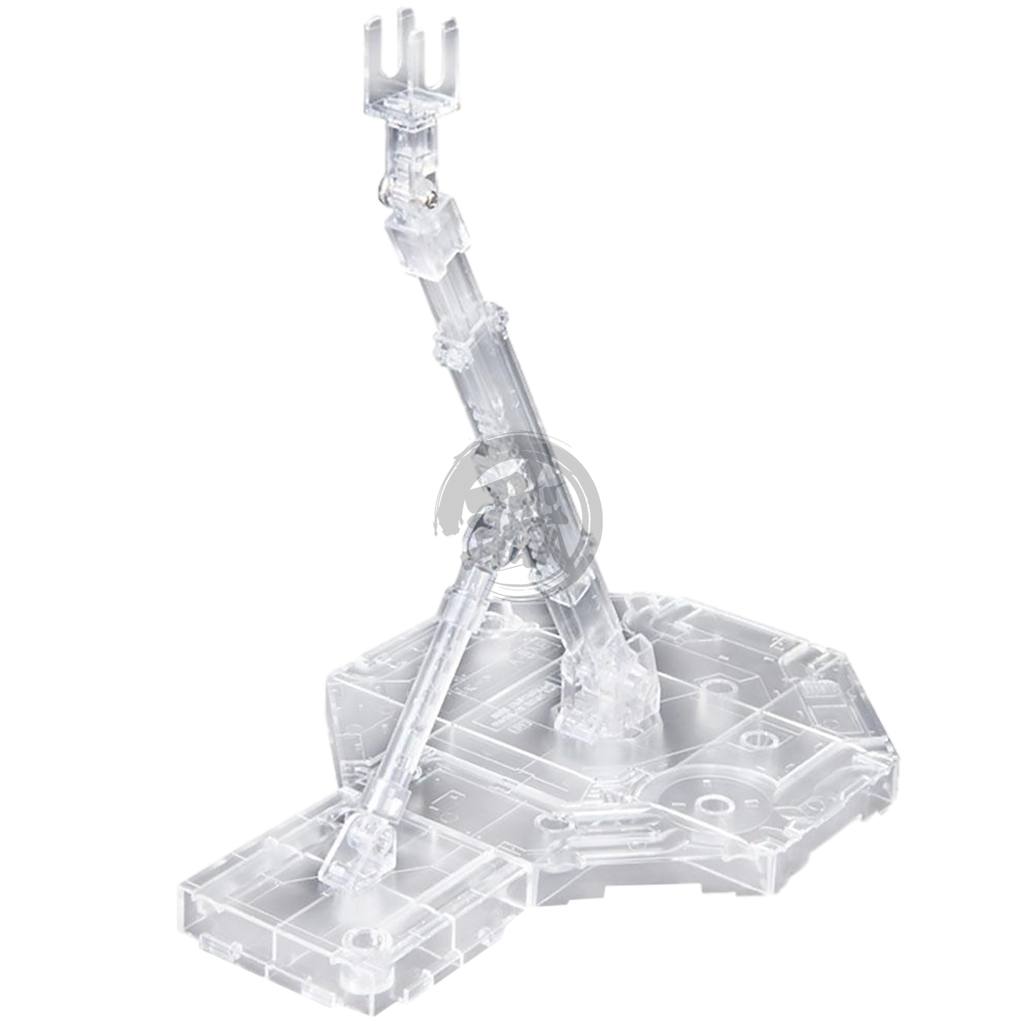 Clear Action Base 1 model kit stand by Bandai, shown in transparent design for supporting figures and models.