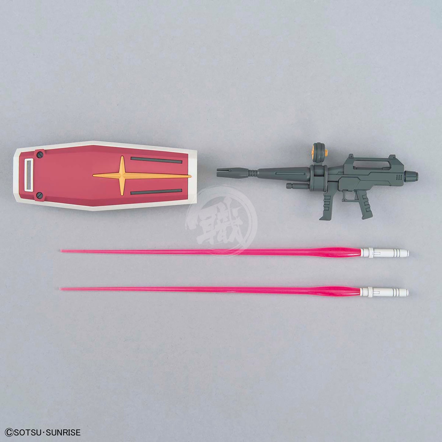 Bandai HG RX-78-2 Gundam model kit displayed with detailed plastic parts and assembly instructions.