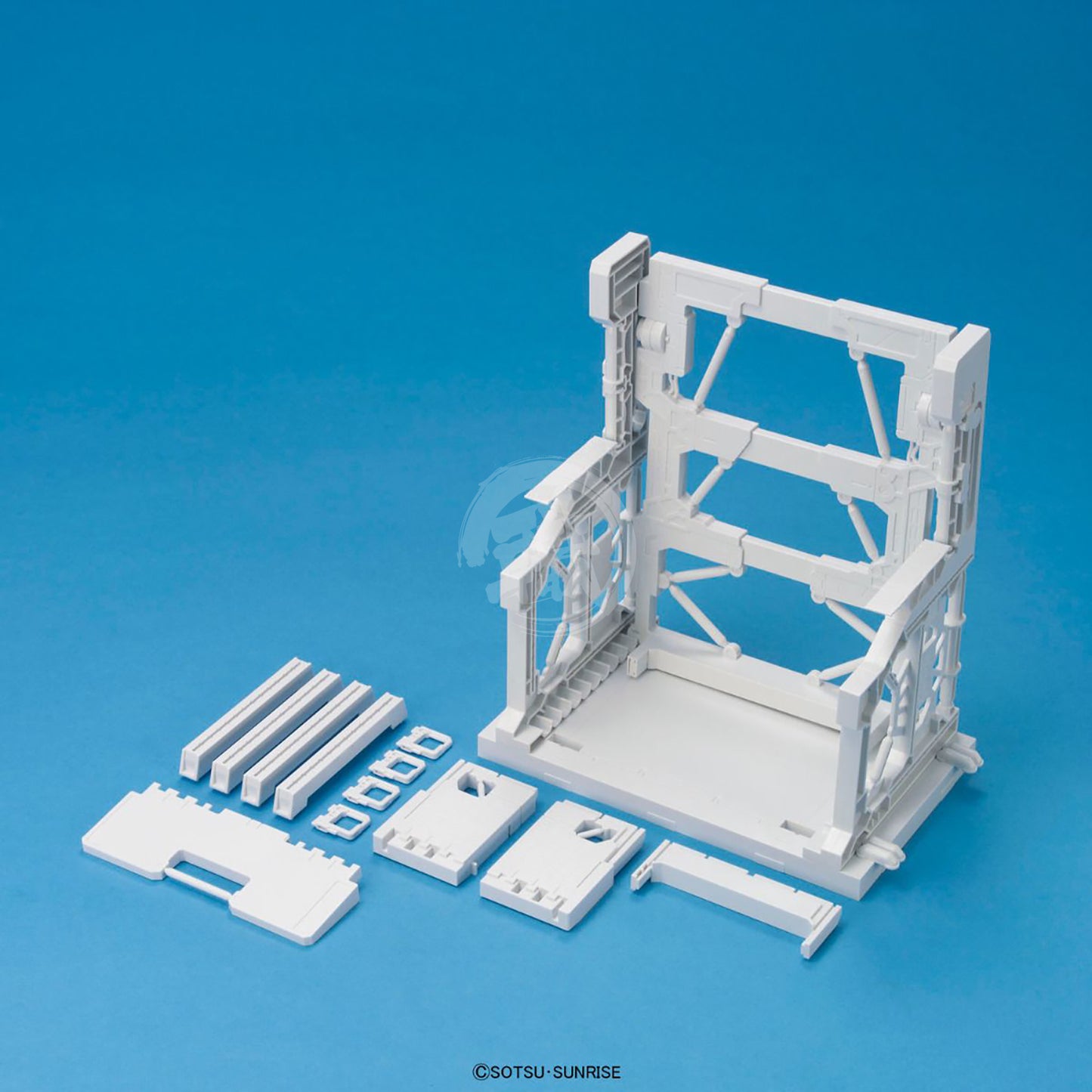 White Bandai System Base 001 model kit builder's part, featuring a detailed plastic construction for model assembly.