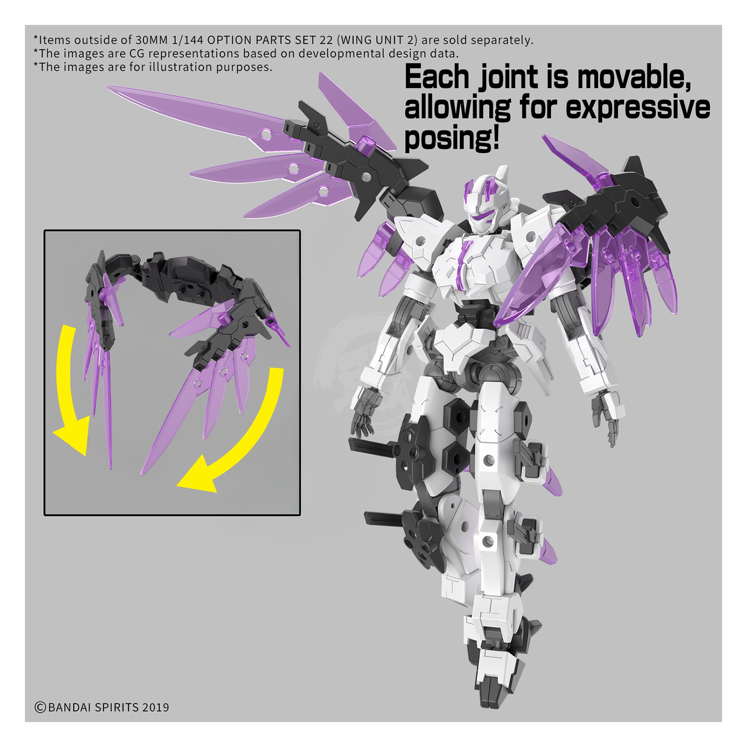 Bandai 30MM 1/144 model kit wing unit 2 option parts set with detailed wing pieces and assembly components.