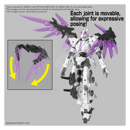 Bandai 30MM 1/144 model kit wing unit 2 option parts set with detailed wing pieces and assembly components.