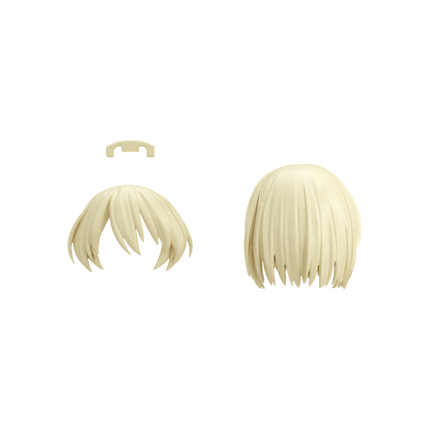 Bandai 30MS Hair Style Parts Vol.12 model kit with medium yellow and other hair part options, shown in detailed close-up image.