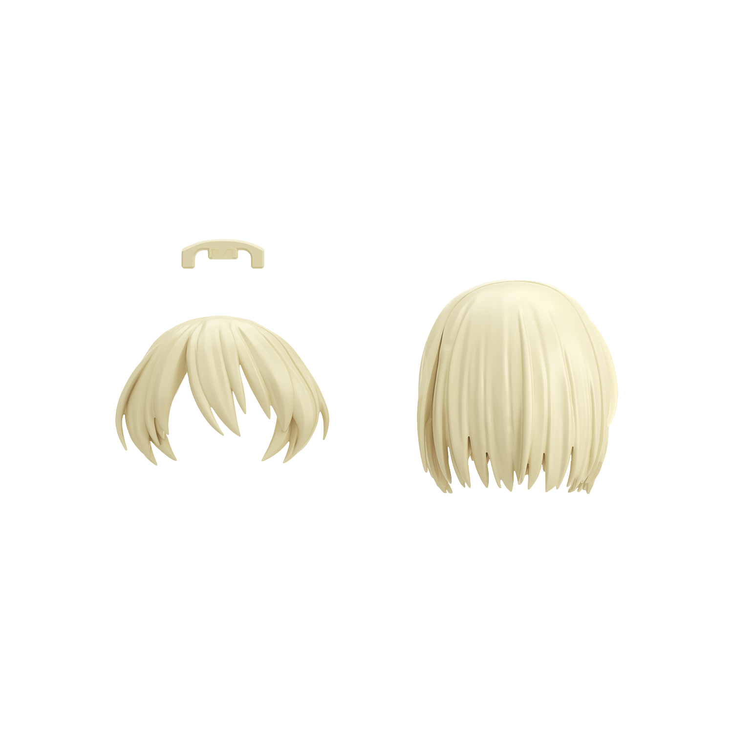 Bandai 30MS Hair Style Parts Vol.12 model kit with medium yellow and other hair part options, shown in detailed close-up image.