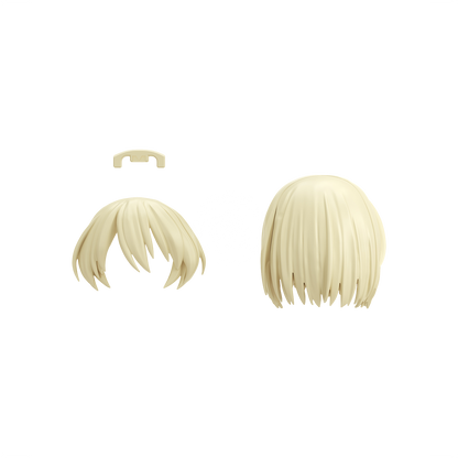 Bandai 30MS Hair Style Parts Vol.12 model kit with medium yellow and other hair part options, shown in detailed close-up image.