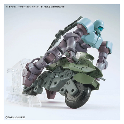 Bandai Gunpla Option Parts Set 20 Ride-On model kit featuring various themed accessories and detailed component images.