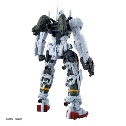 Bandai HG Bocata's Gelgoog model kit assembled with detailed blue and white armor, displayed on a neutral background.