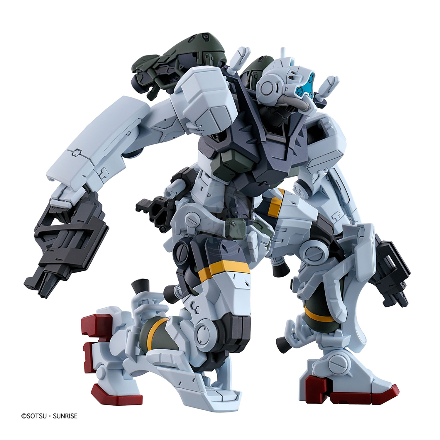 Bandai HG Bocata's Gelgoog model kit displayed, featuring detailed armor and weapon accessories in a dynamic pose.