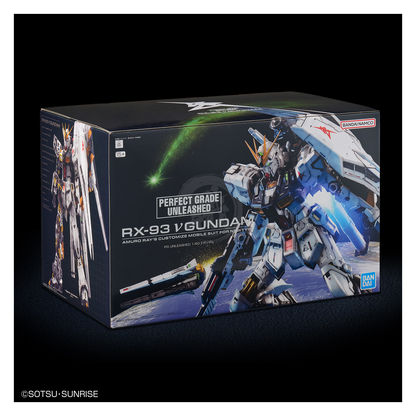 Box image of the PGU Nu Gundam model kit by Bandai showing colorful box art and product details.