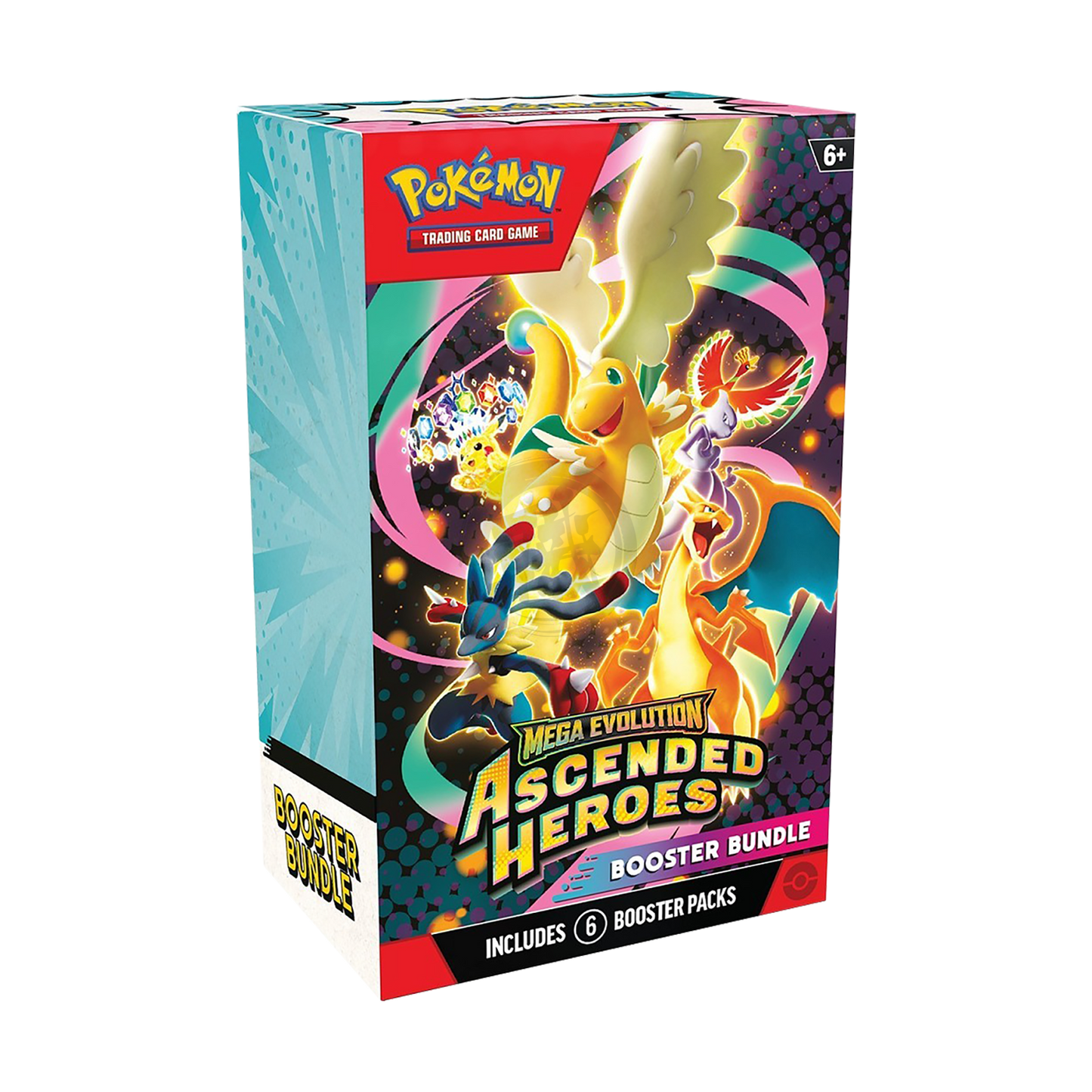 Pokemon TCG Ascended Heroes Booster Bundle cover with colorful artwork and booster packs for the Pokémon Trading Card Game.