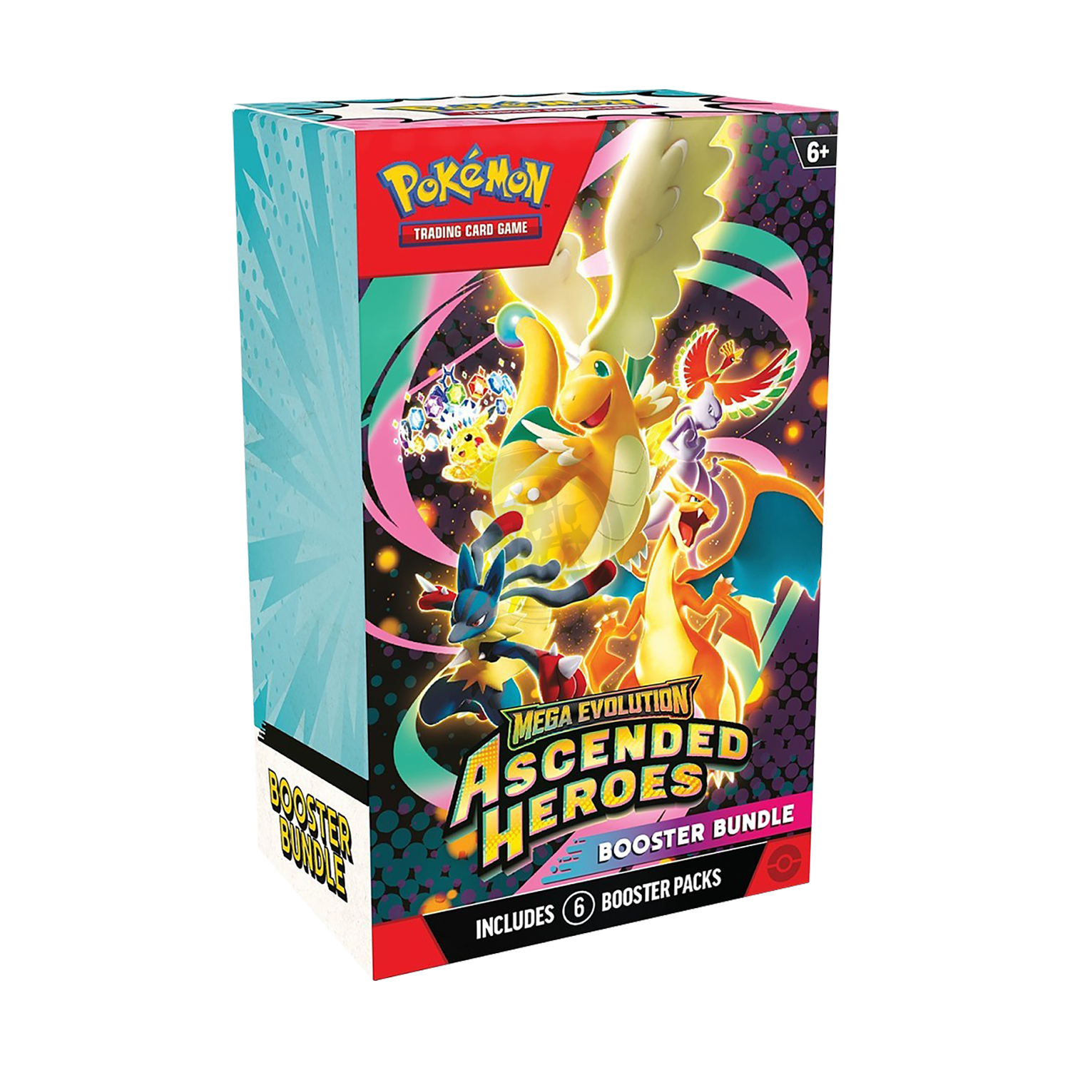 Pokemon TCG Ascended Heroes Booster Bundle cover with colorful artwork and booster packs for the Pokémon Trading Card Game.