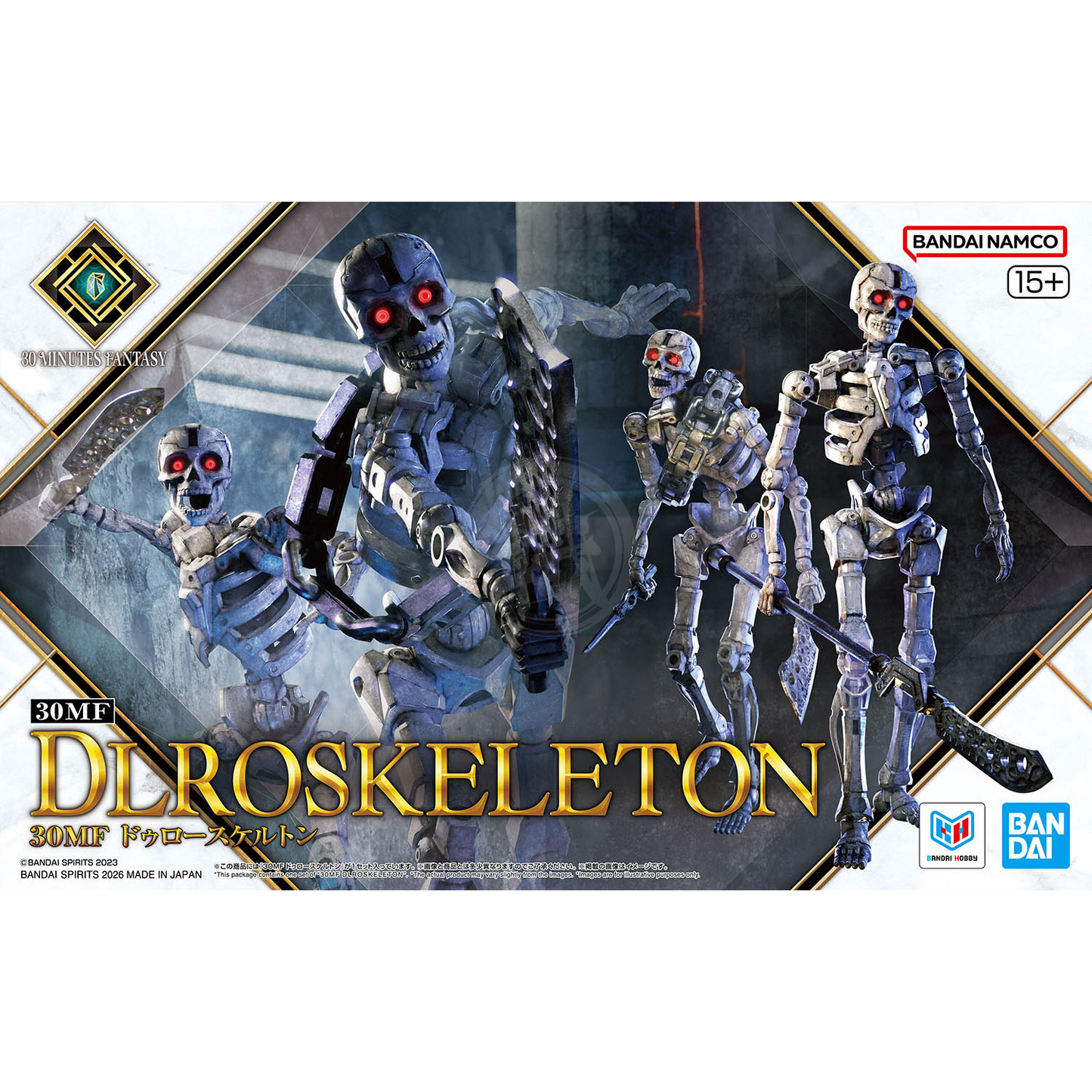 Bandai 30MF Dlroskeleton model kit featuring a detailed plastic skeleton figure with articulated limbs and intricate design.