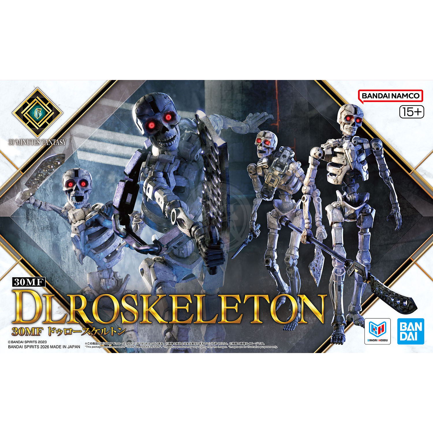 Bandai 30MF Dlroskeleton model kit featuring a detailed plastic skeleton figure with articulated limbs and intricate design.