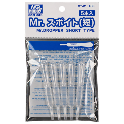 GSI Creos Mr.Dropper short type GT42 coloring tool for precise ink and dye application, shown with dropper tip and grip.