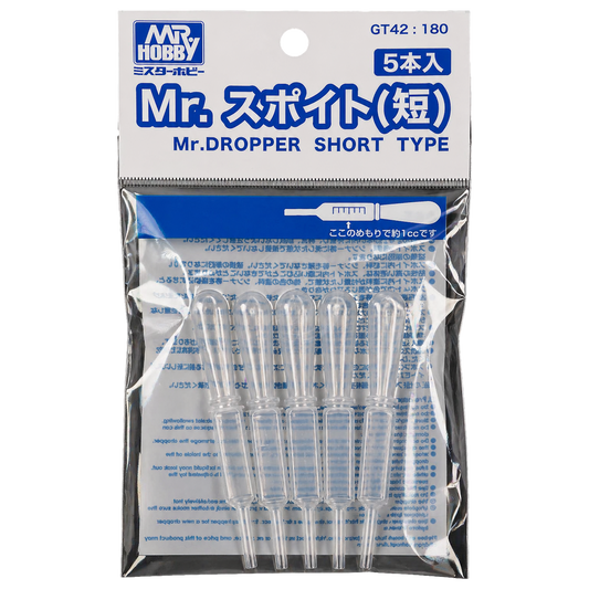 GSI Creos Mr.Dropper short type GT42 coloring tool for precise ink and dye application, shown with dropper tip and grip.
