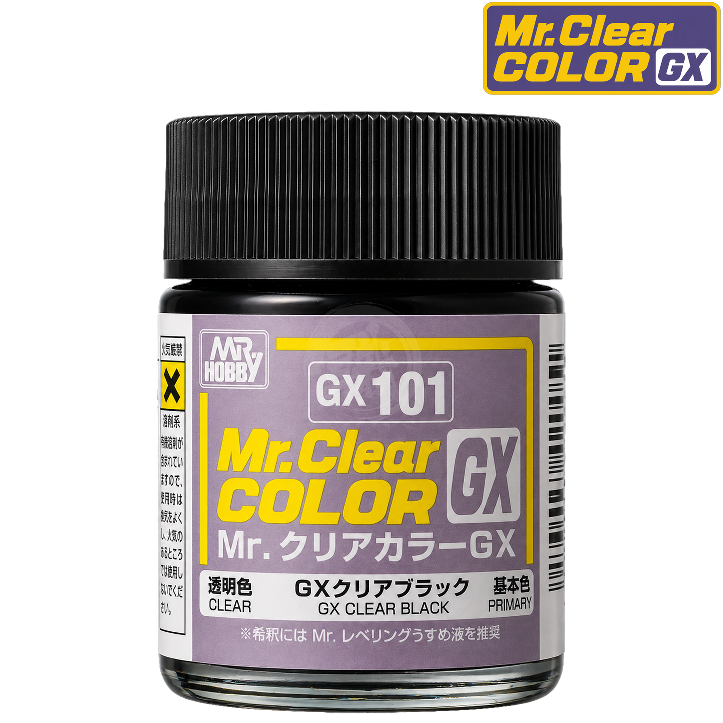 GSI Creos GX101 Clear Black paint bottle with label showing product name and branding, close-up shot of the container.