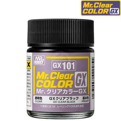 GSI Creos GX101 Clear Black paint bottle with label showing product name and branding, close-up shot of the container.